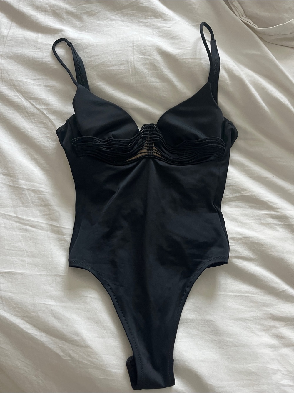 La Perla Black One-Piece Swimsuit w/ Gathered Front Detail canbe worn as top